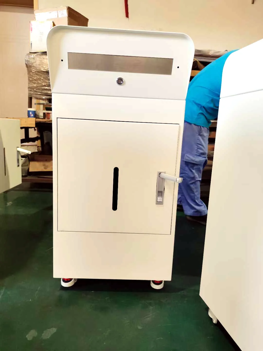 White powder coated steel book return cabinet