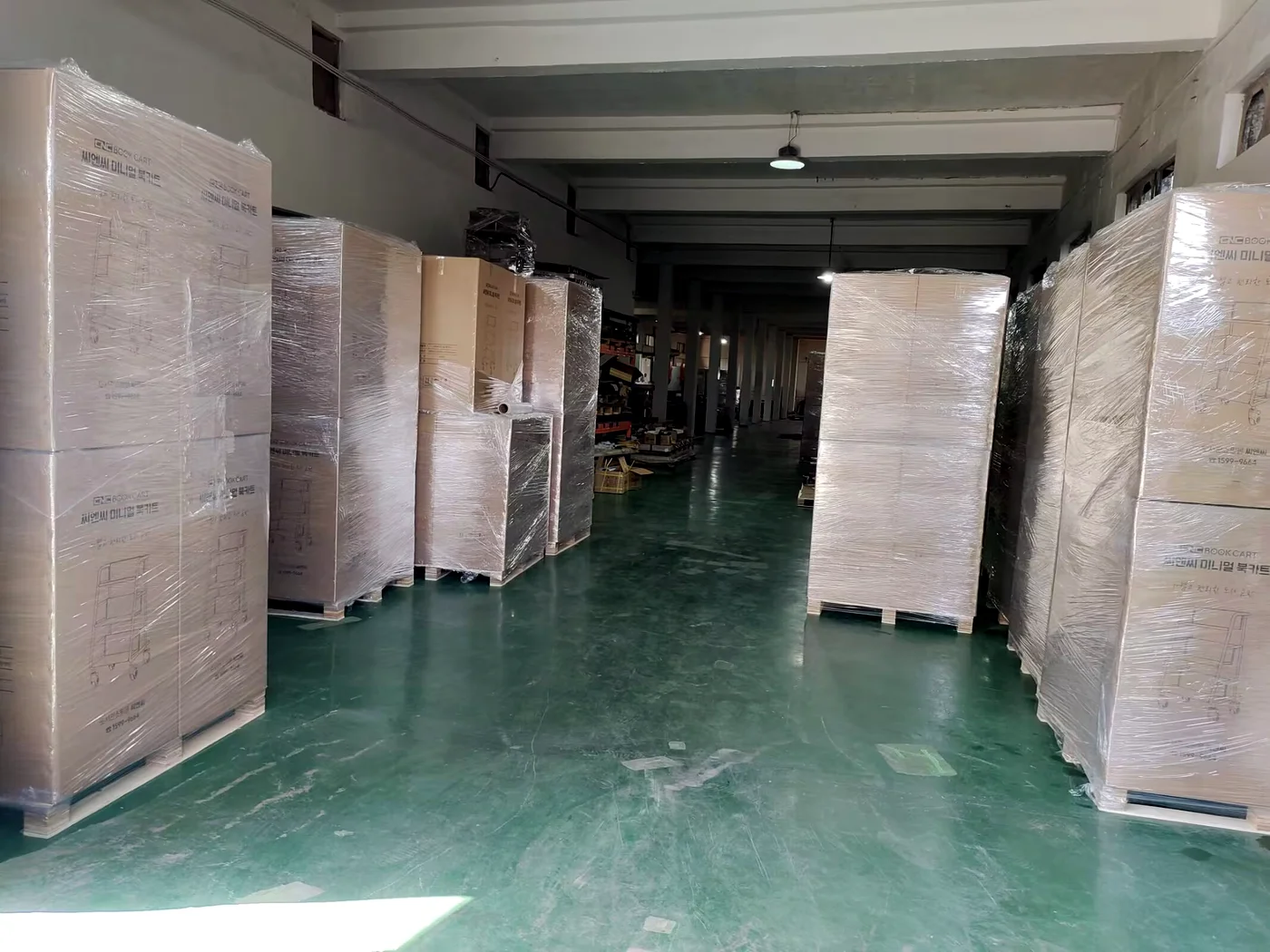 Packed book cart pallets ready for export shipment
