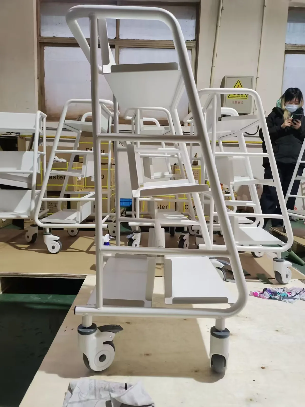 Finished carts stacked and staged before export packing