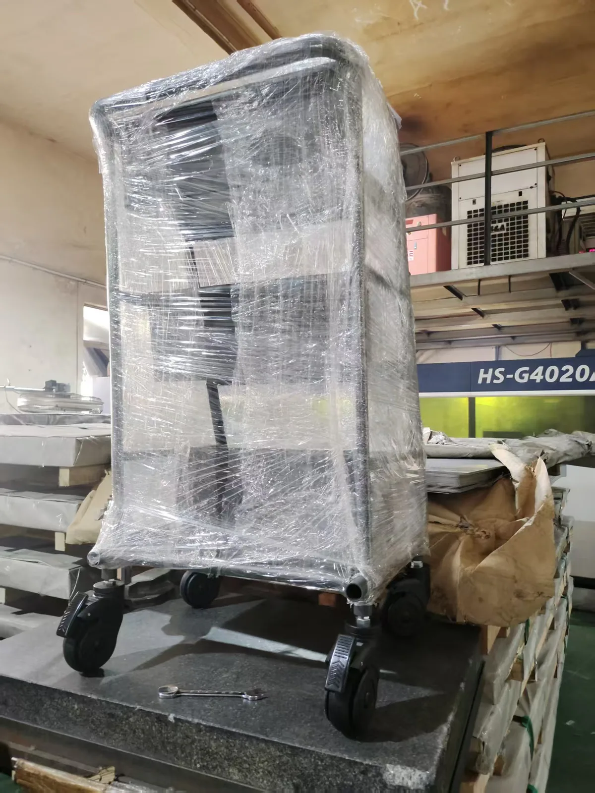 Packed carton of book carts with export labelling
