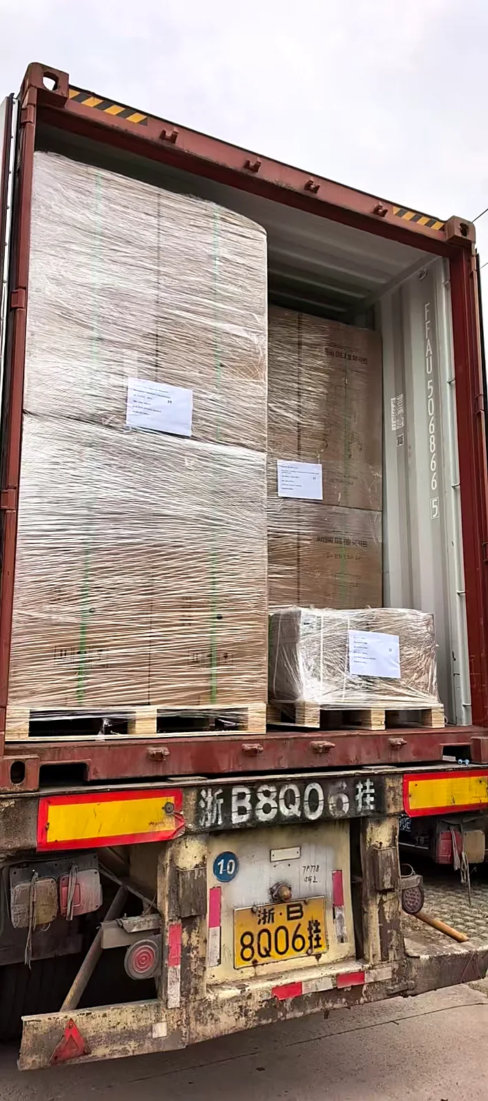 Export packing staged before container loading