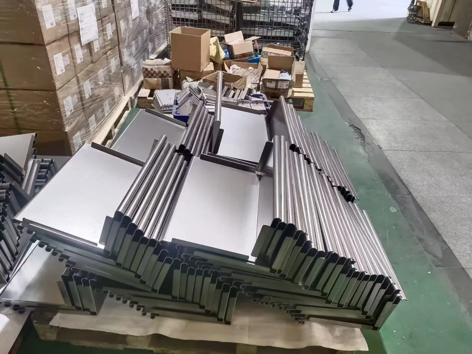 Trolley components separated inside an export carton