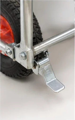 Brake caster detail on a steel platform truck