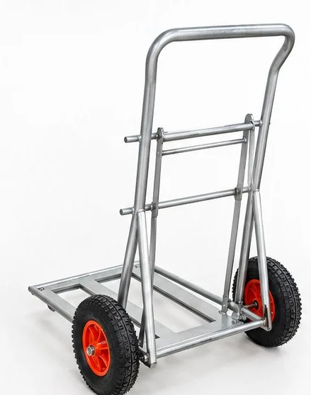 Rear view of a galvanized steel platform trolley showing frame and casters