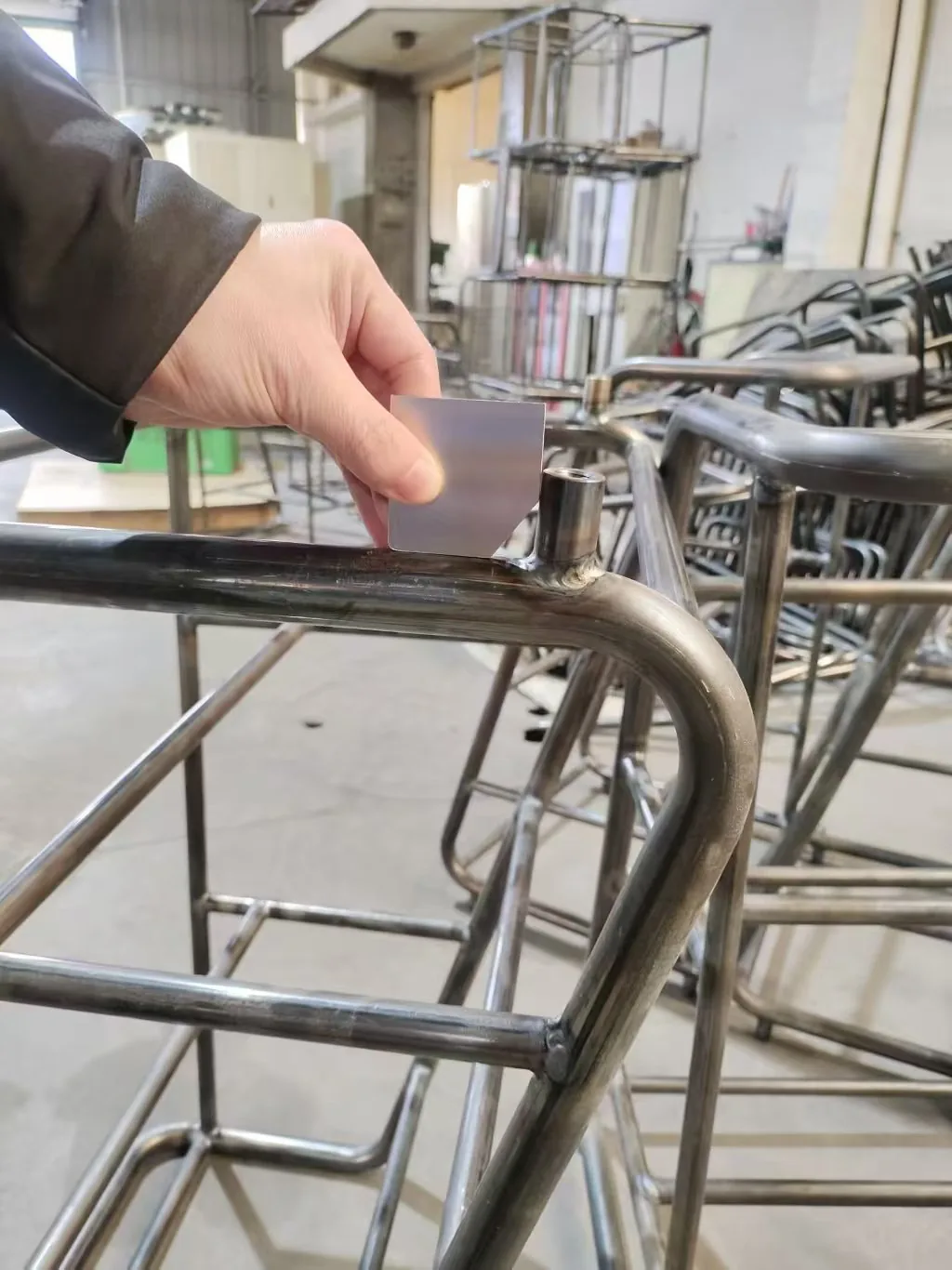 Angle and squareness check on a welded trolley frame