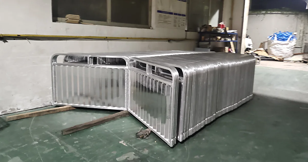 Welded mesh frames and panels being assembled in the workshop