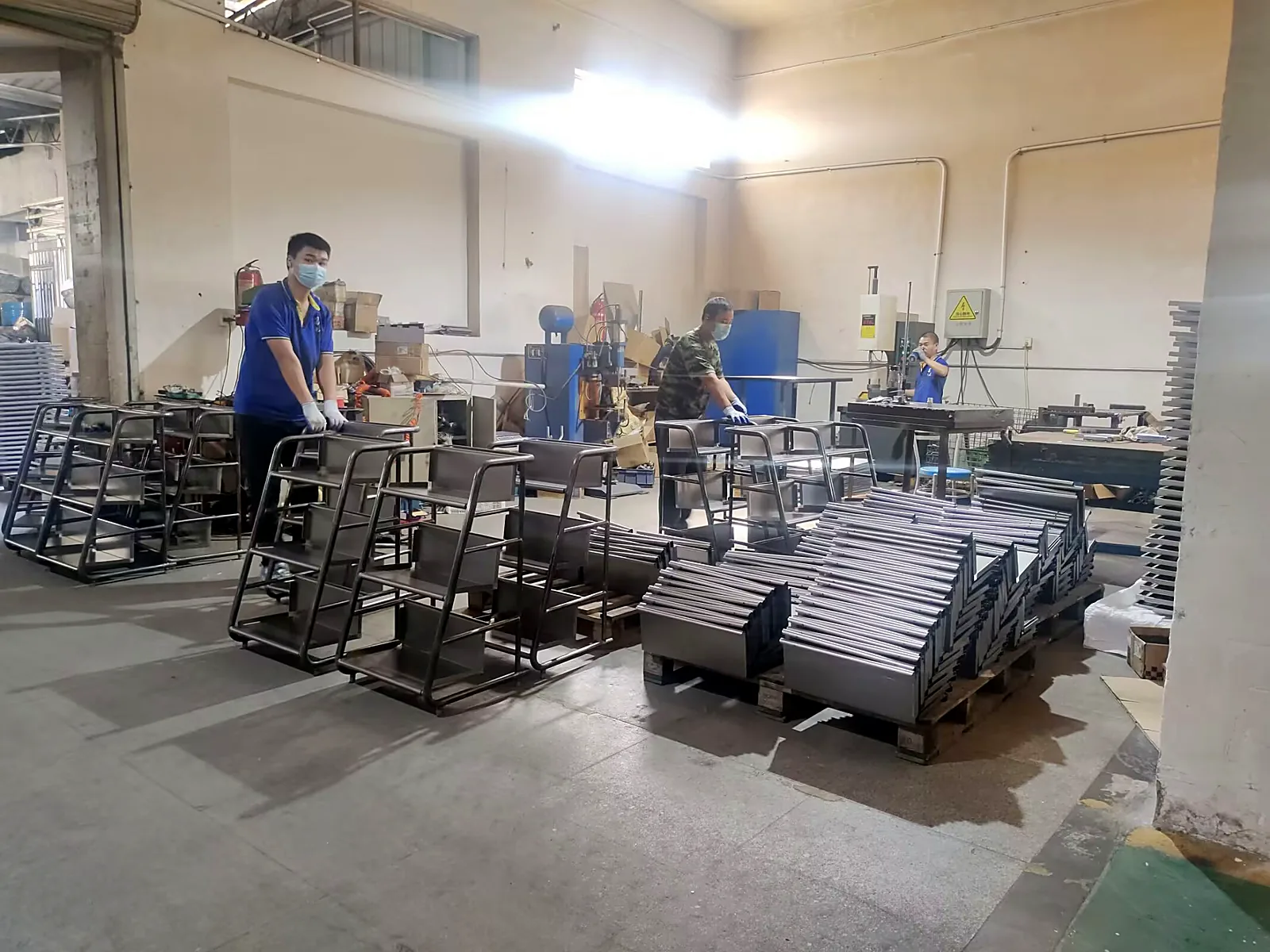 Tube cutting, welding and assembly area inside the Ningbo workshop