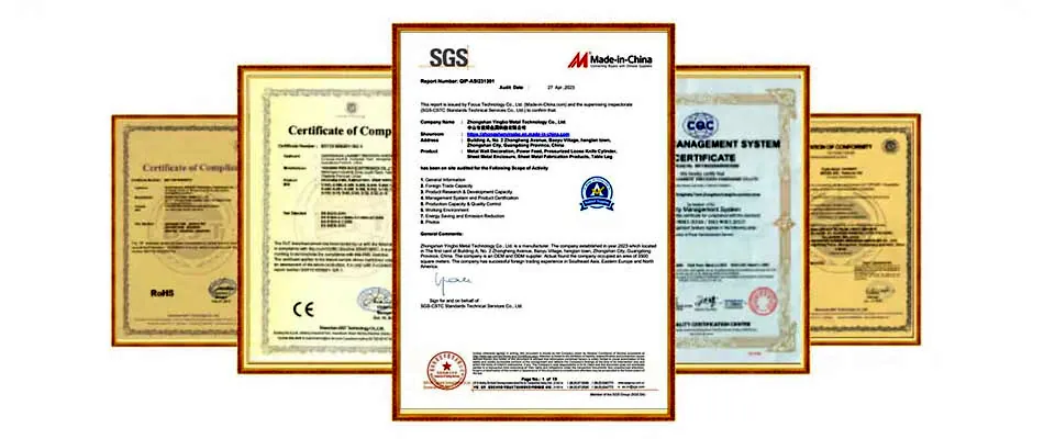 ISO 9001 management system certificate, SGS report, CE and RoHS compliance certificates for Ningbo Fulei Metal Products