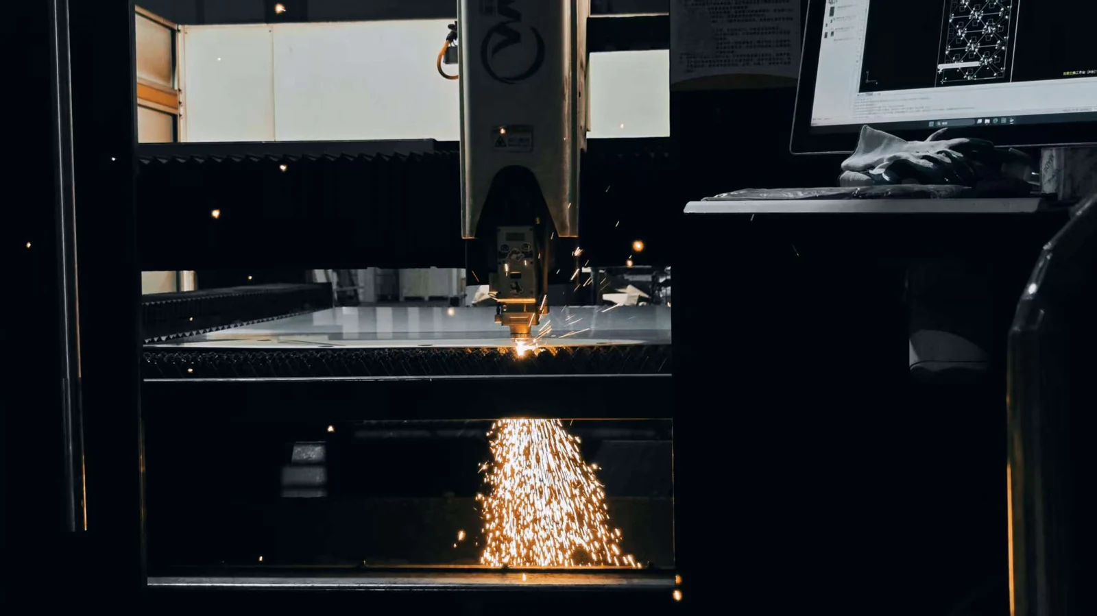 Fibre laser cutting sheet metal for trolley components at our Ningbo factory
